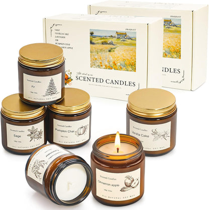 Scented Candles for Home,8 Pack Soy Wax Candle Set,Scented Candles Gift Set,Aromatherapy Candles, Amber Jar Vintage Apothecary Style, 8 Scents Gift Set