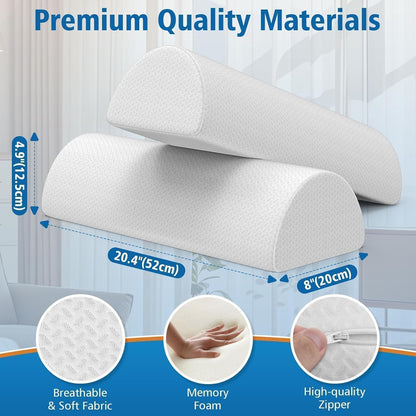 SweetSlubr Knee Pillow for Side Sleepers, Half Moon Memory Foam Bolster Pillow for Legs, Ergonomic Design Wedge Elevation Pillow for Side & Back Sleeping, Under Knee Support, Foot, Ankle, Lumbar,White