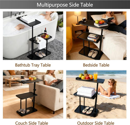 3 Layer Bathtub Tray Table,Bamboo Swivel Bathtub Side Table Height Adjustable,Freestanding Bathtub Tray for Tub Against Wall,Bathtub Accessories&Bathroom Organizer for Luxury Home Spa (Black)