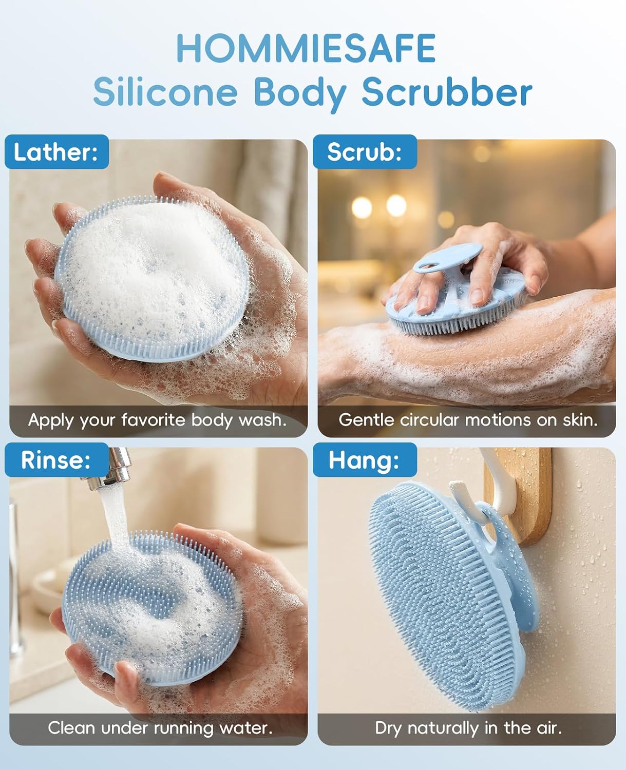 2 Pack Soft Silicone Shower Brush, Body & Face & Short Hair Wash, Bath Exfoliating Skin Massage Scrubber, Dry Skin Brushing Glove Loofah, Fit for Sensitive and All Kinds of Skin (PeonyPink+Green)