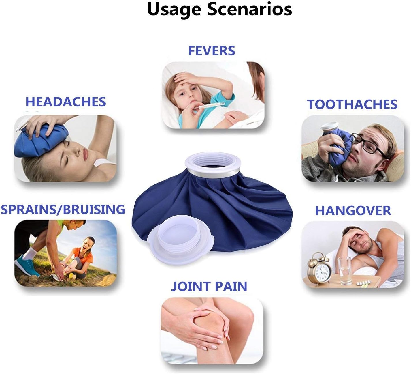 elitehood Ice Cold Pack Reusable Ice Bags Hot Water Bag for Injuries, Hot & Cold Therapy and Pain Relief with Elastic Breathable Support Wrap, 4-Pack, 3 Sizes (6"/9"/11"), (for Hot Therapy is 50-60℃)