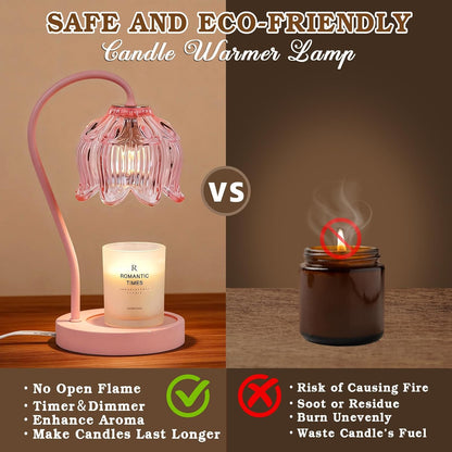 Funistree Flower Candle Warmer Lamp with Timer, Dimmable Candle Lamp Warmer, Christmas Birthday Gifts for Women Mom Her, Housewarming Home Decor, Lotus Wax Warmer for Yankee Candles - Lily Amber