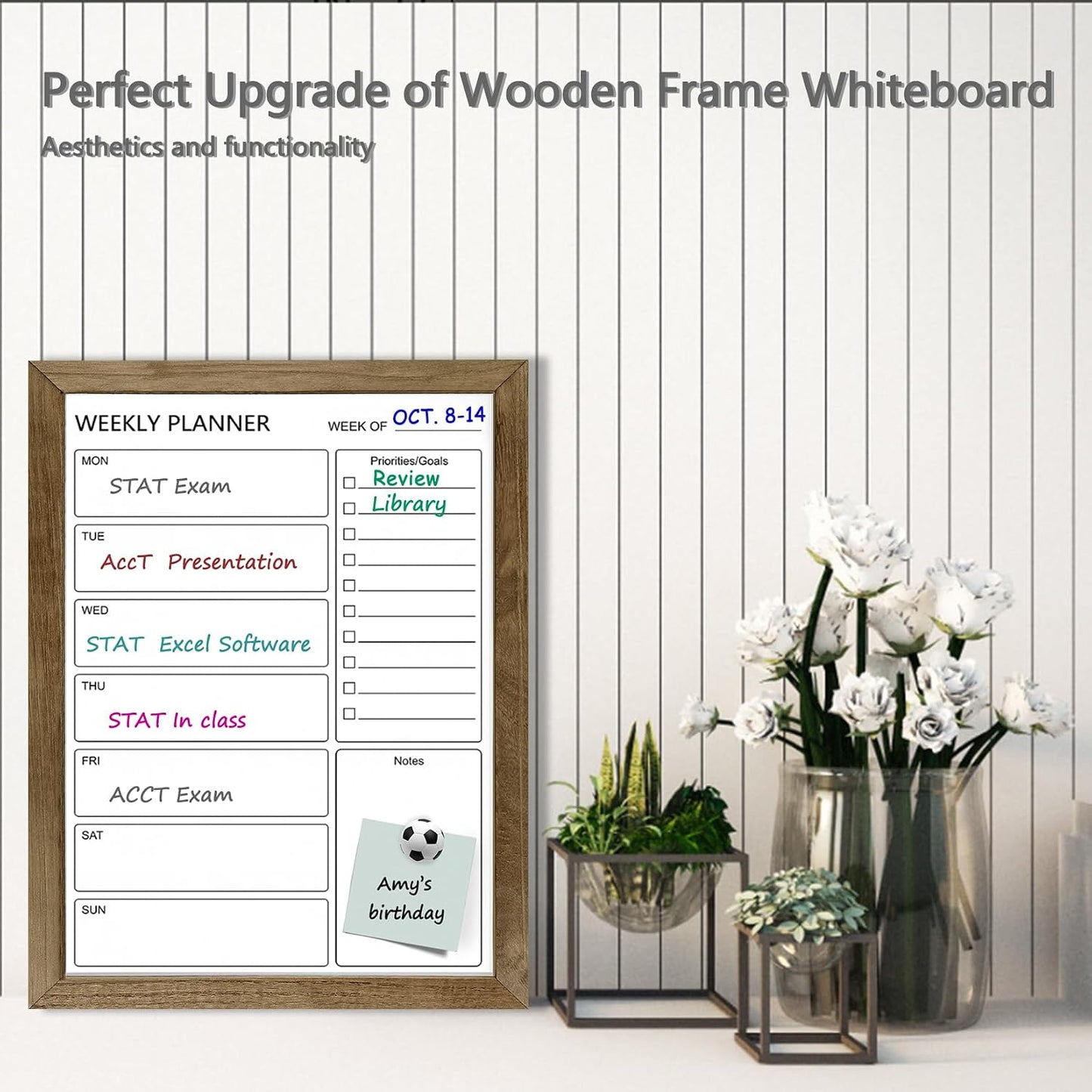 Dry Erase White Board Weekly Calendar Board, Magnetic Whiteboard for Wall,10.6“x14.7 Solid Wood Rustic Brown Framed Message Board, Planner Board for Office, Home, Schooll(Weekly-BB-RB-2737)