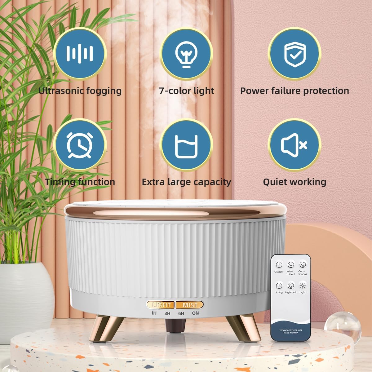 20-Hour Long-Lasting Aromatherapy, 500ML Large Essential Oil Diffuser: Ultrasonic Cool Mist Humidifier with Remote Control, 7 Color Lights, Timer, Auto-Off for Home/Bedroom/Yoga (White)
