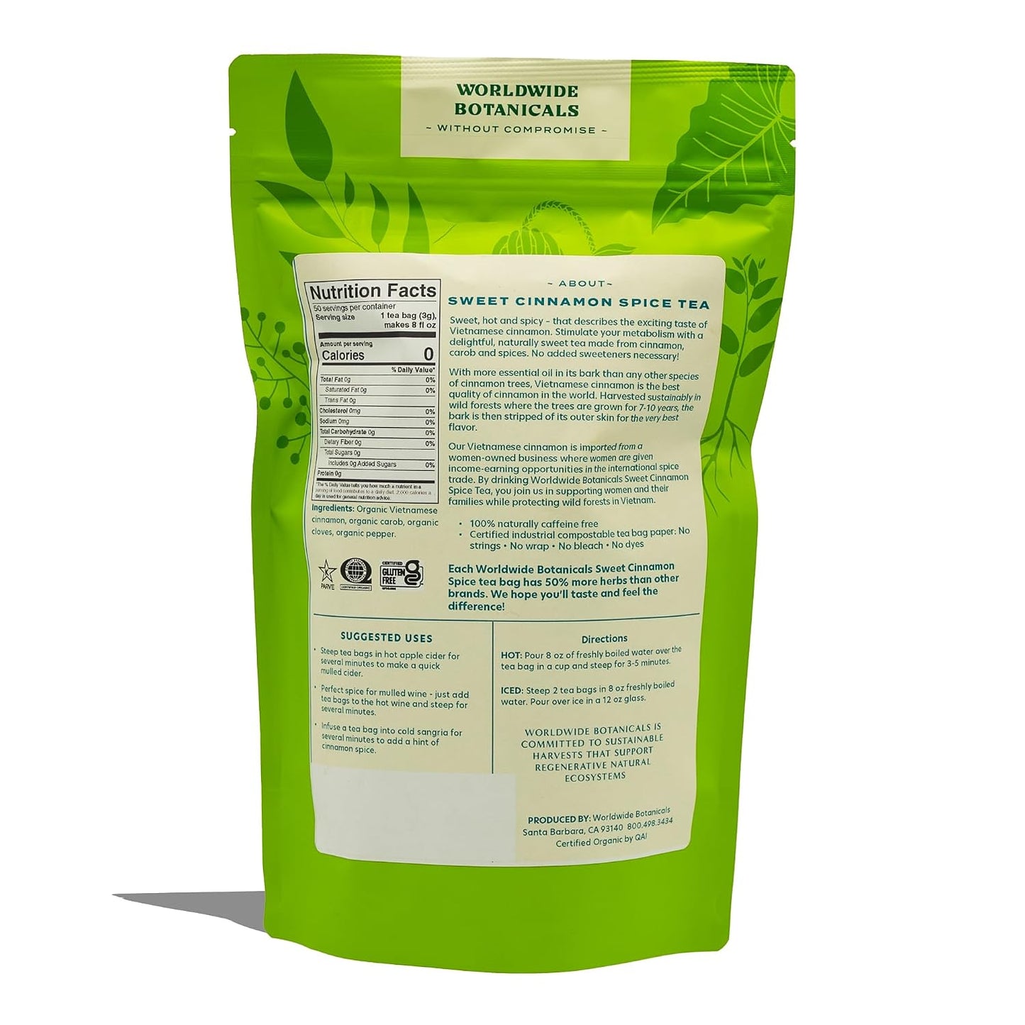 Worldwide Botanicals Organic Lemon Balm Tea, 25 Tea Bags - 50% more herbs with 2.25g per teabag - 100% Pure Lemon Balm Leaves, Kosher