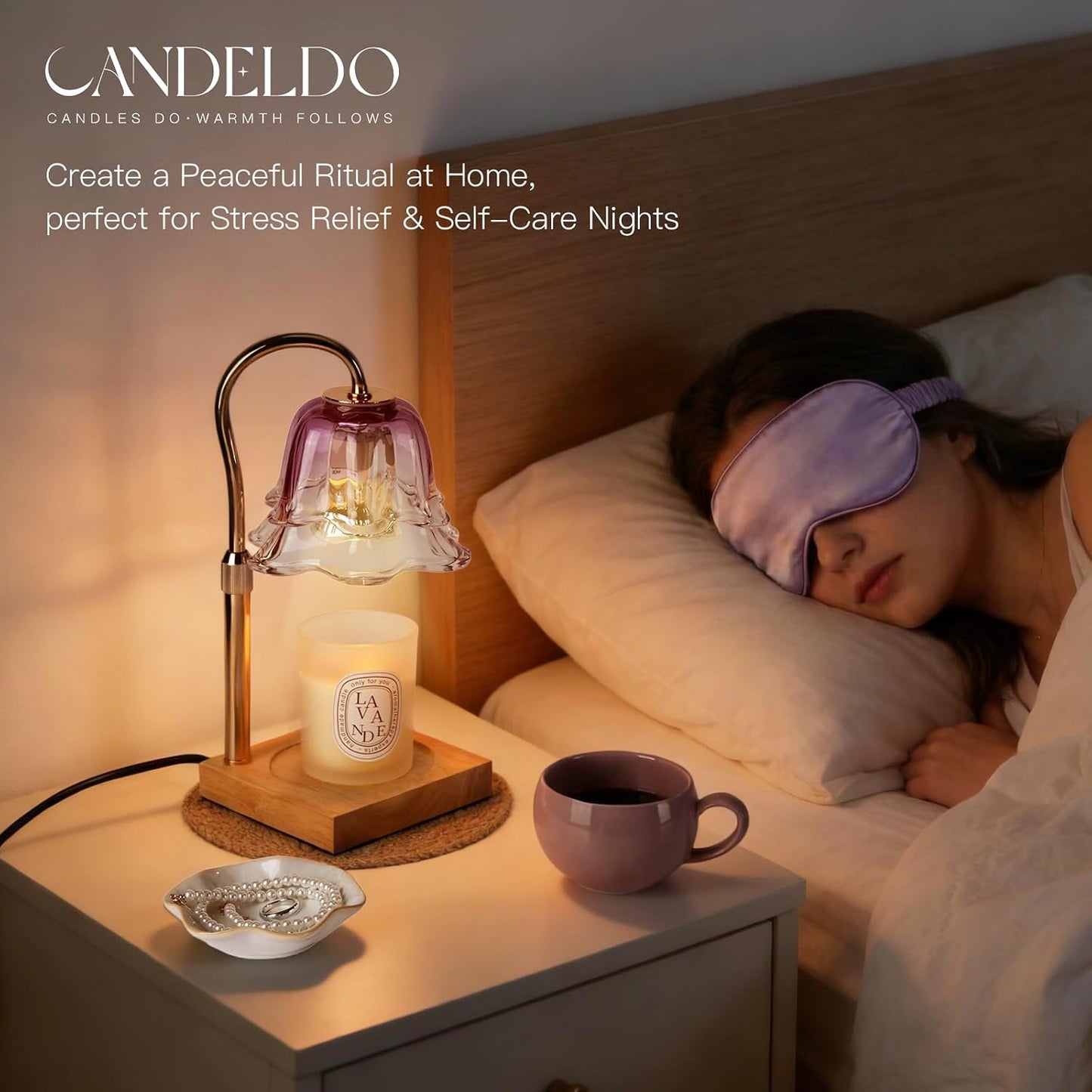 Candeldo Candle Warmer Lamp with Timer: Flower Gold Candle Lamps Height Adjustable Wax Melt House Warming Gifts New Home Decor Mothers Day Birthday Gift for Women Mom