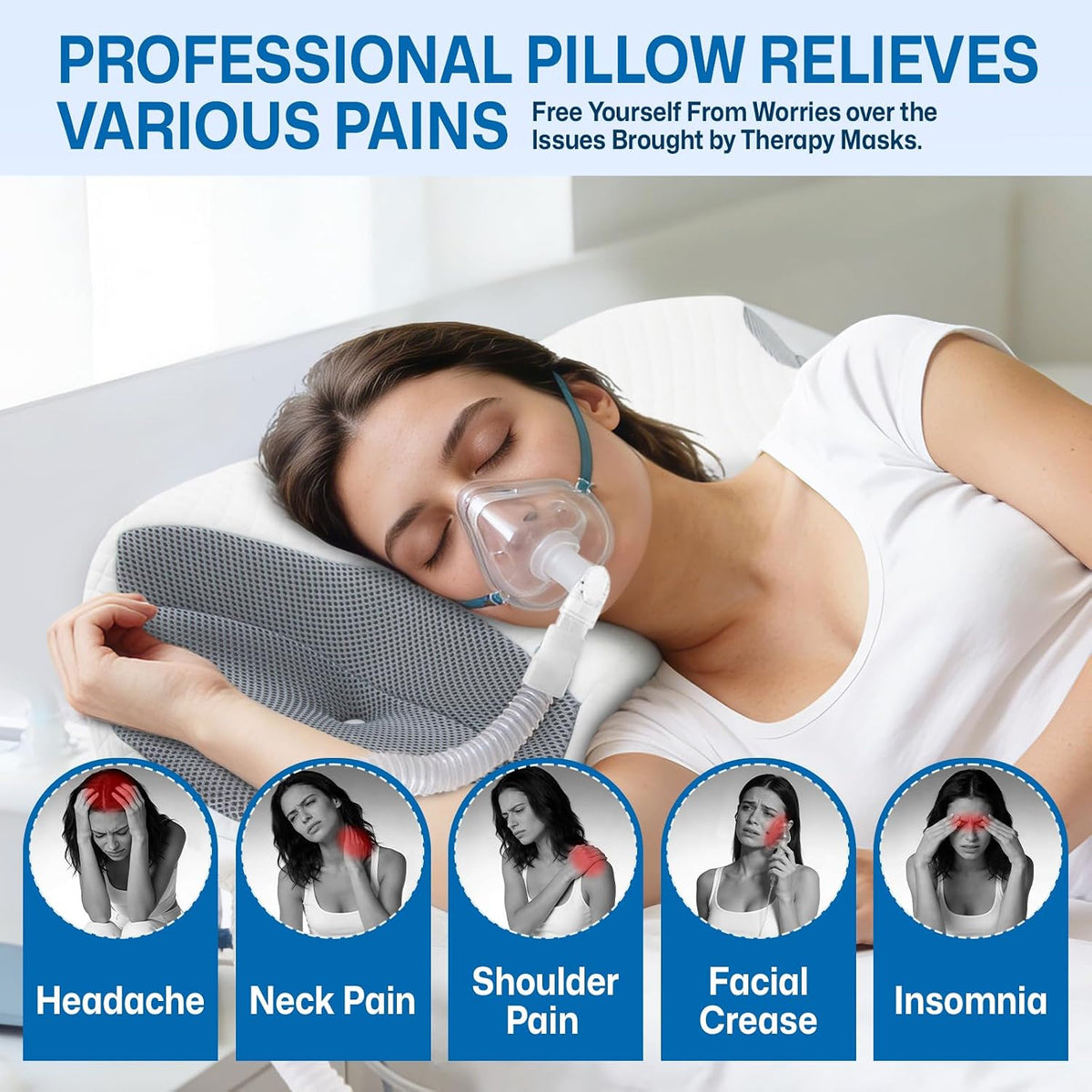 Contour Memory Foam CPAP Pillow for Side & Back Sleepers, Grey