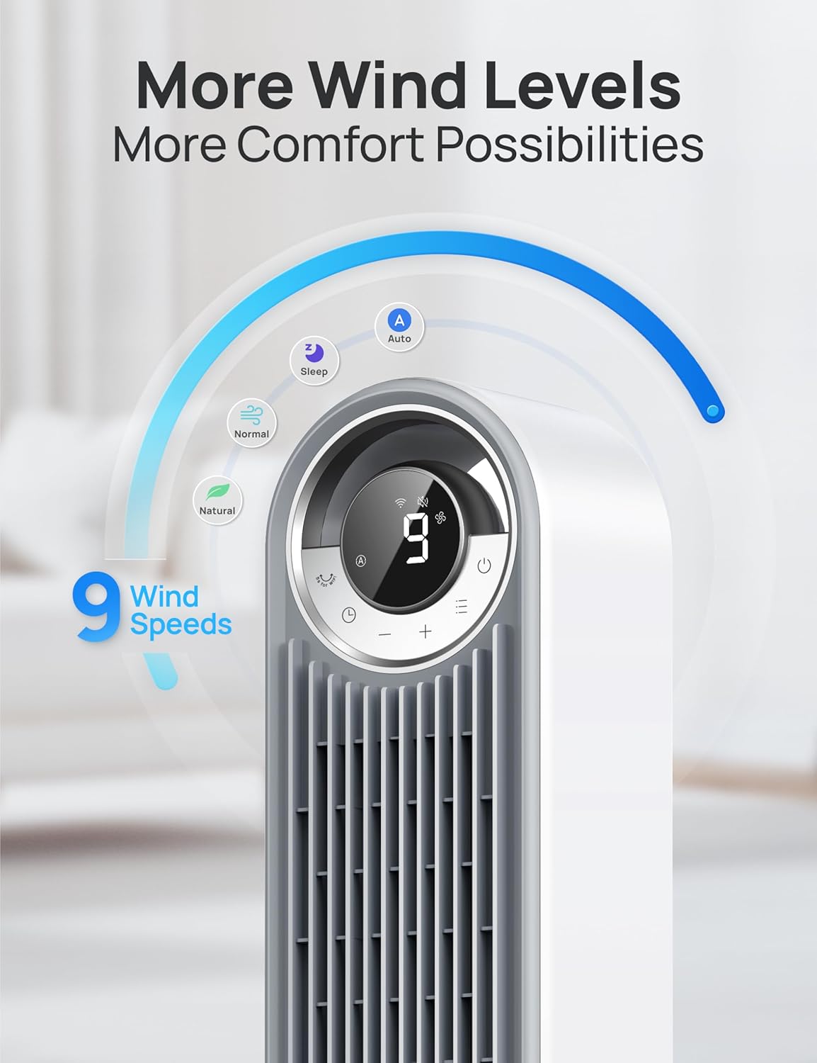 DREO Tower Fan for Bedroom, Upgraded DC 9 Speeds 20dB Ultra-Quiet Floor Fan, 90° Oscillating Fans with 28ft/s Velocity, 12H Timer, Standing Fan, Bladeless Fan Powerful for Home, Black