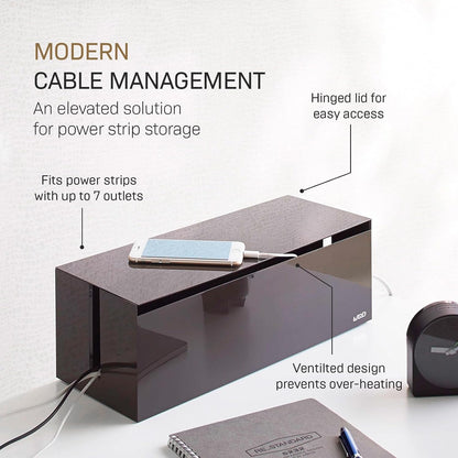 Yamazaki Home Cable Management Box – Cord Organizer Box with Lid, Minimalist Cable Storage for Office, ABS Plastic