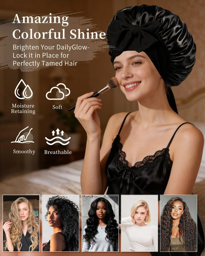 Silk Bonnet for Women, Satin Bonnet for Sleeping, Large Sleep Cap with Elastic Tie Band for Curly Hair