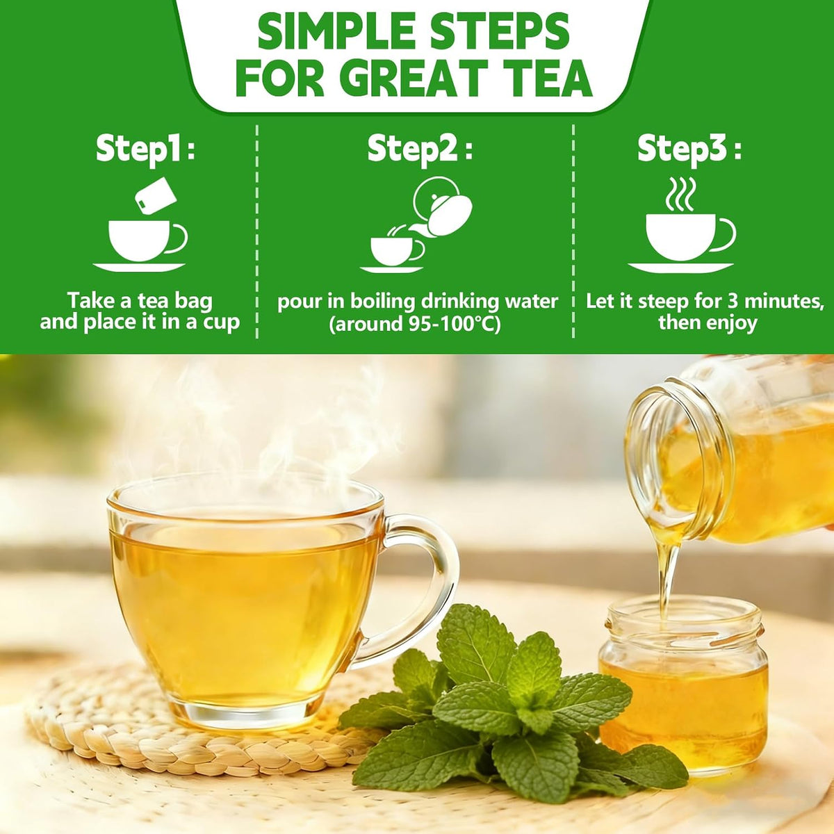 Spearmint Leaves Tea Bags-120 Teabags, 2g/Bag, Made with 100% Natural Spearmint Leaves. Helps with Freshens Breath and Digestion | Caffeine-Free | Sugar-Free | Gluten-Free | Vegan. Eco-Friendly Tea Bags