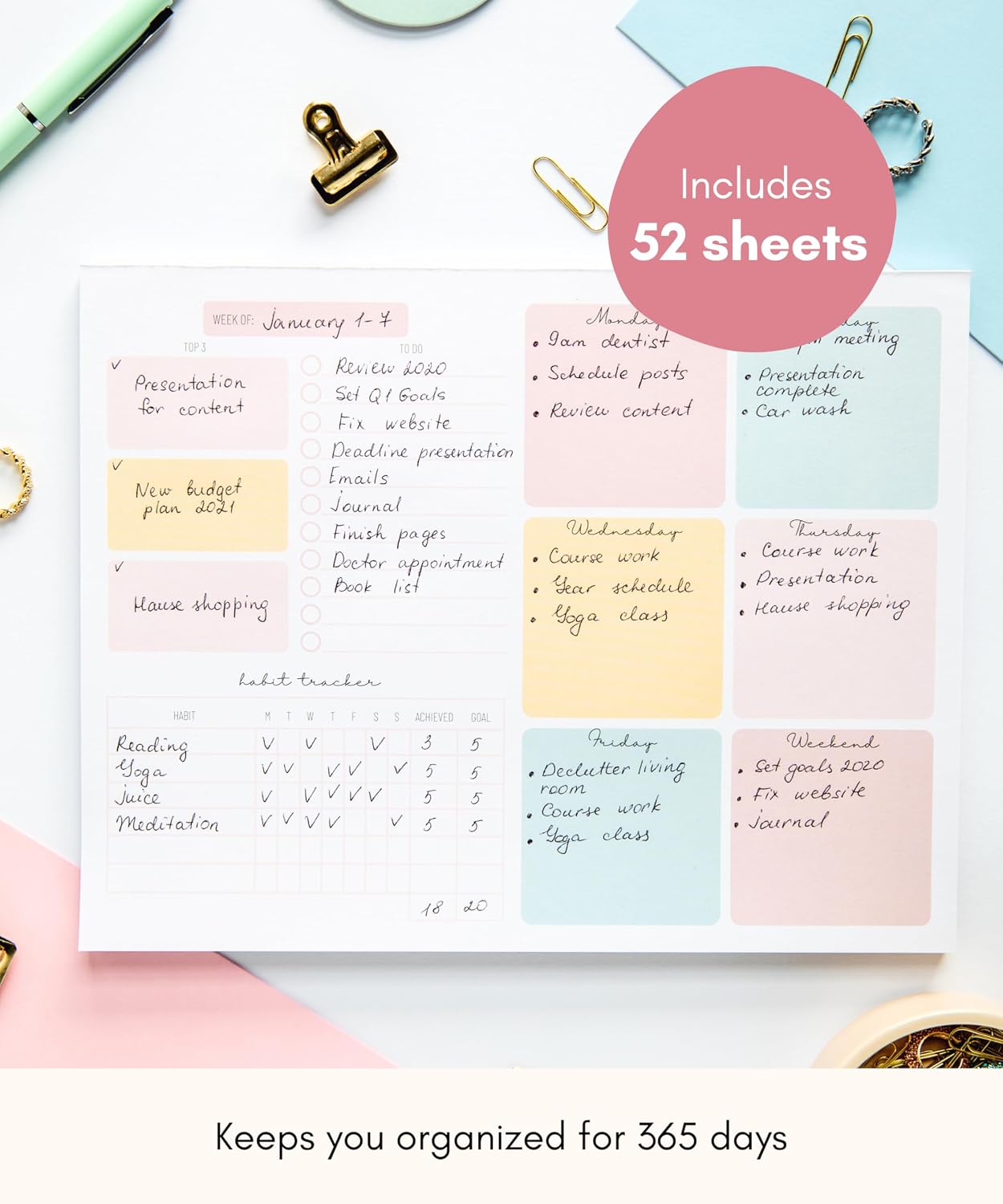 Lamare Weekly Planner Notepad – Premium Undated Weekly To Do List Notepad