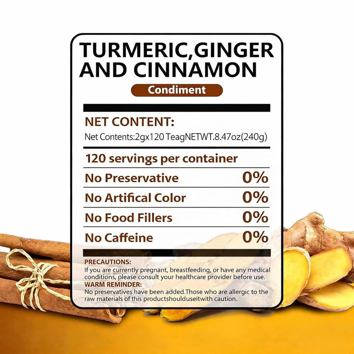 AISDWH, 120 Premium Turmeric Ginger Cinnamon Tea Bags, Digestive Support