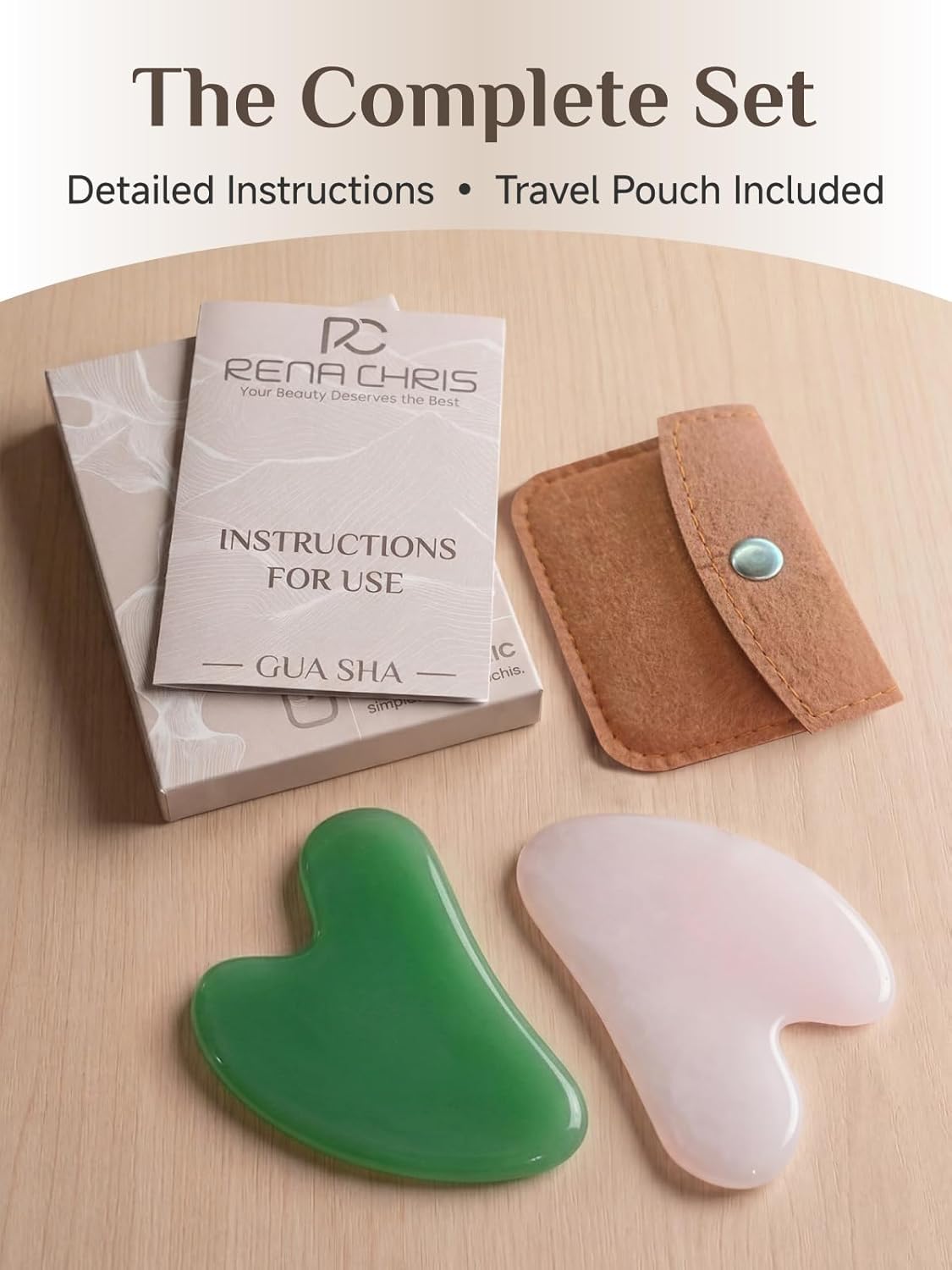 Rena Chris Gua Sha Facial Tools: Jade Stone Guasha Tool for Face Acupuncture Therapy, Facial Massager for Jawline Sculpting and Puffiness Reducing (Green)