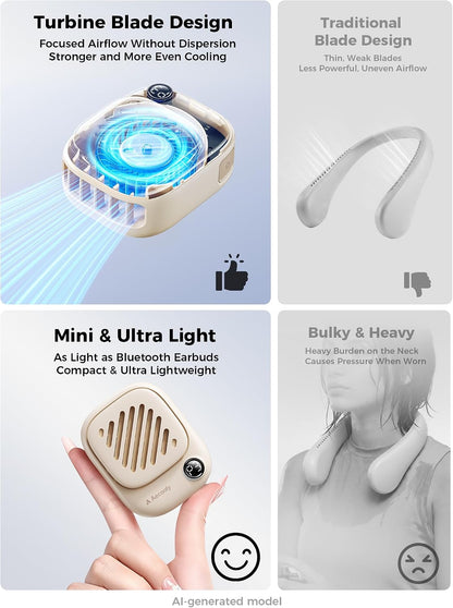 Aecooly Magnetic Clip On Fan, Mini Portable Neck Fan, Mighty Waist Fan