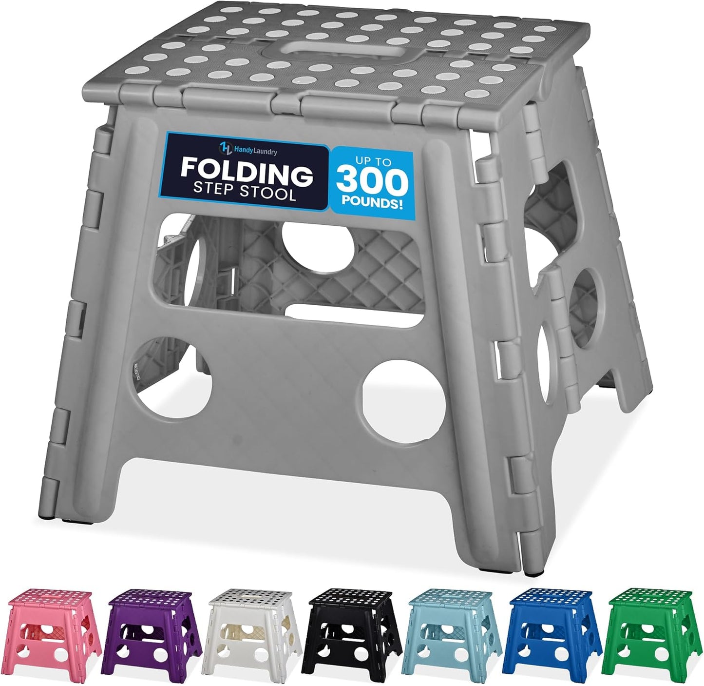Handy Laundry Folding Step Stool - Sturdy Enough Collapsible Stool to Support Adults - Opens Easy with One Flip - Great for Kitchen, Bathroom or Bedroom (Black - 9 Inch)