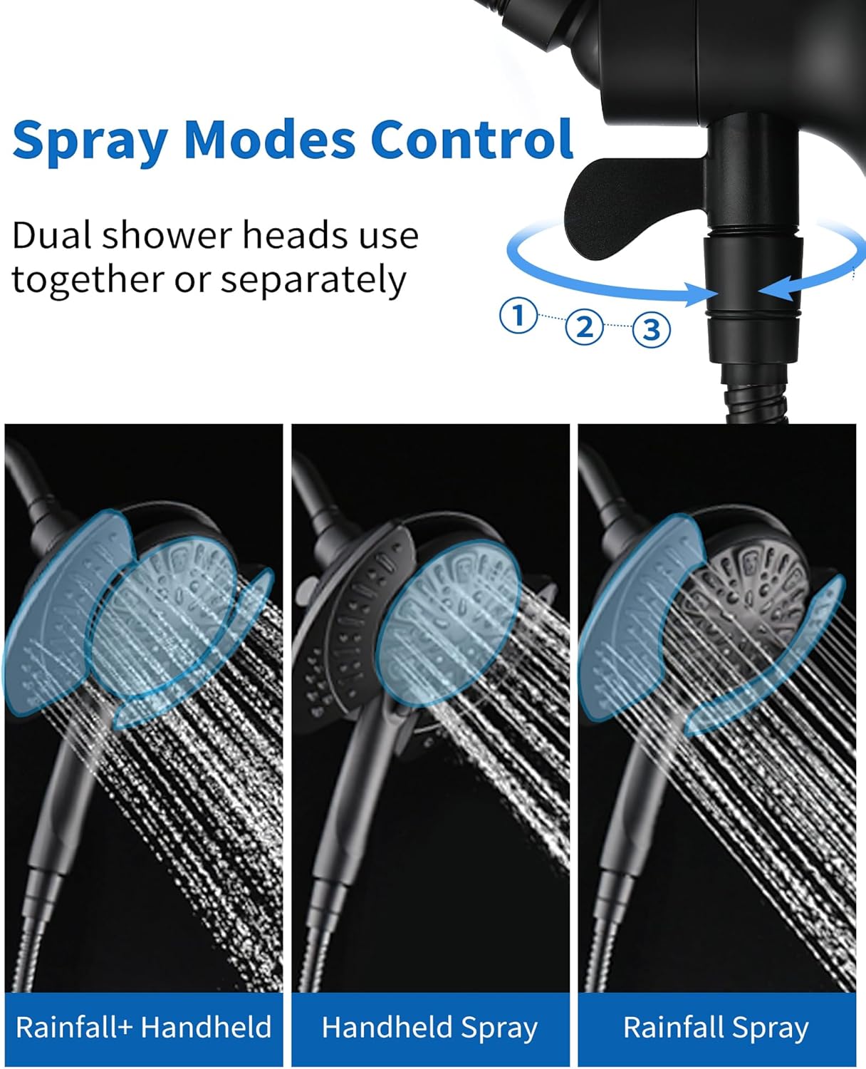 INAVAMZ Shower Head with Handheld High Pressure: Hand Held Shower Head & Rain Shower Head 2-IN-1 Shower Head with 59" Rotatable Stainless Steel Hose, Shower Trim Systems, Sliver 2.5 GPM 15391 Filter