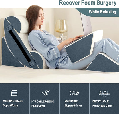 Yojoker 6pcs Orthopedic Bed Wedge Pillow Set for Sleeping, Post Surgery Foam for Body, Back and Leg Pain Relief Comfortable & Adjustable Support Pillows-Anti Snoring, Heartburn