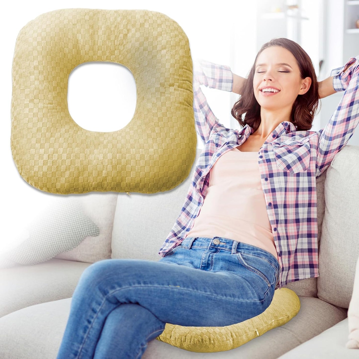 Stuffed Donut Pillow Seat Cushion | for Tailbone and Coccyx Pain, Hemorrhoids, Bed Sores, Pregnancy, Prostate, Surgery Recovery, Sitting Pressure Relief, for Home, Office and Car (Grey)