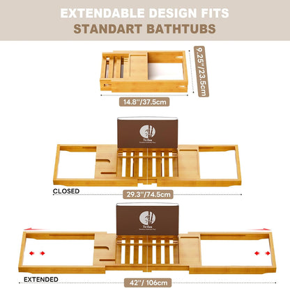 Bamboo Bathtub Tray Caddy,Premium Bathtub Tray Caddy, Expandable Bath Tray,Gifts for Women,Black