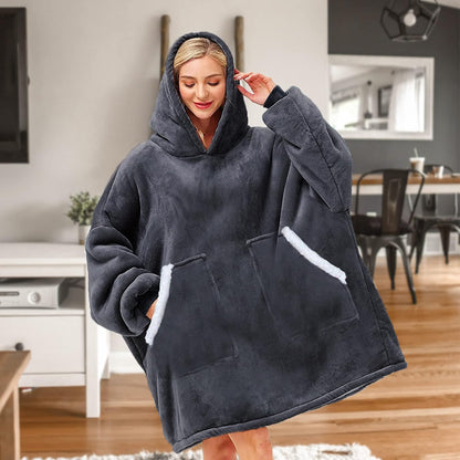 Kipswiza Wearable Blanket Hoodie Gifts for Women and Men, Oversized Cozy Warm Flannel Sherpa Hooded Blankets Sweatshirt with Giant Pockets for Adult and Teens, Dark Gray