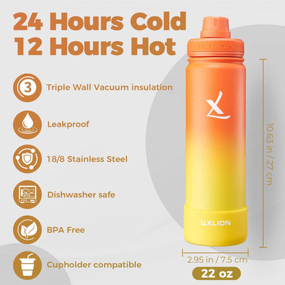 Lexlion Tea Infuser Water Bottle 32 Oz – Triple Wall Insulated Stainless Steel, Loose Leaf & Fruit Strainer, 3 Leakproof Lids, BPA-Free Silicone Sleeve, Reusable Thermal Mug