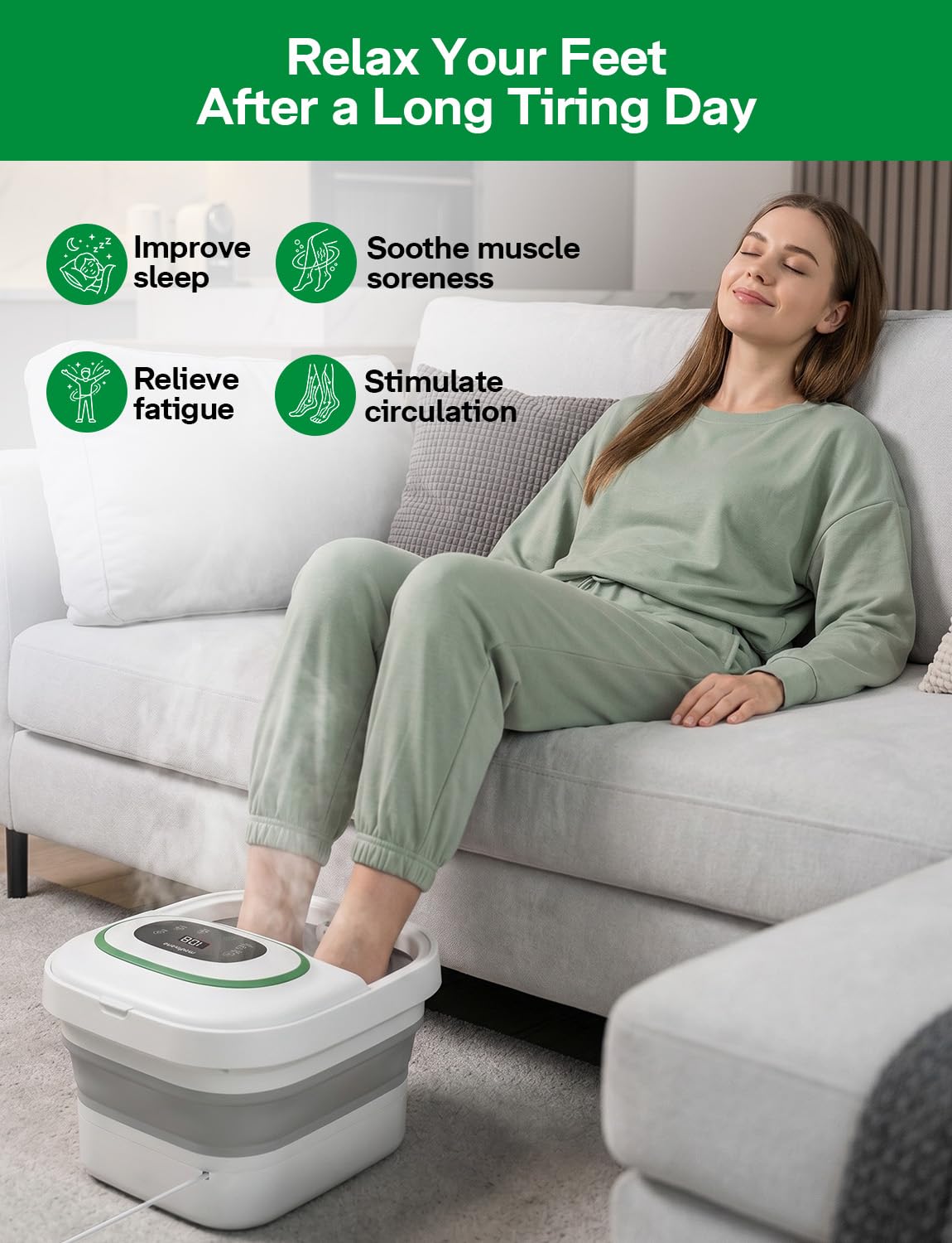 Medisana Collapsible Foot Spa, Foot Bath with Bubble, Heat, Red Light, Massage Rollers, Remote Control, Pedicure Foot Spa with 6 Motorized Rollers & 24 Massage Beads, Foot Soaking Tub for Relaxation