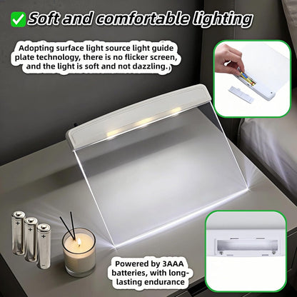 Book Light LED Flat Panel - Wireless Clip-On Eye-Care Page Light for Night Bed Reading, No-Glare Portable Reading Lamp for Students Adults, White