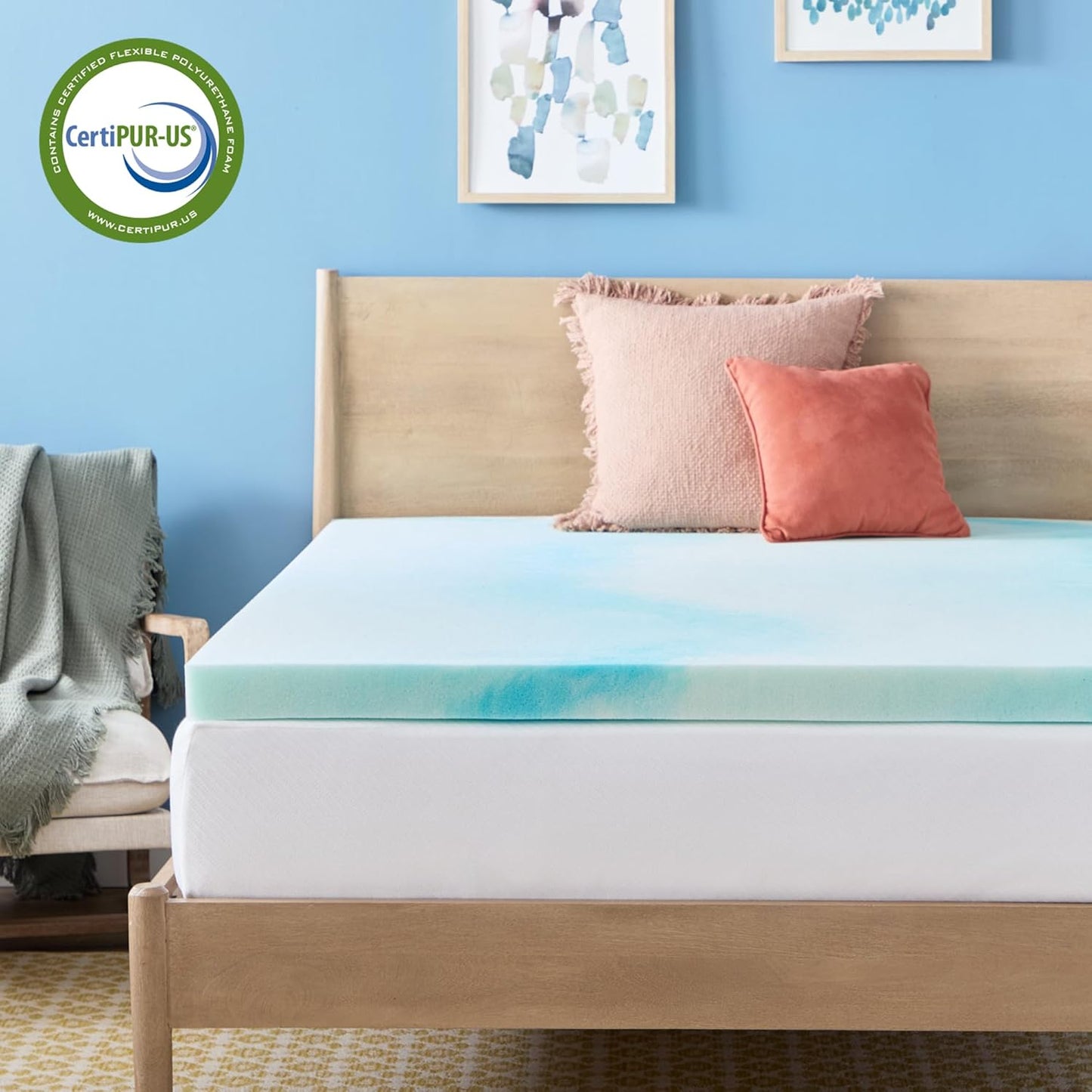 Linenspa Memory Foam Mattress Topper, Queen Size - 2 Inch Gel Infused Memory Foam - Plush Feel - Cooling and Pressure Relieving - CertiPUR Certified