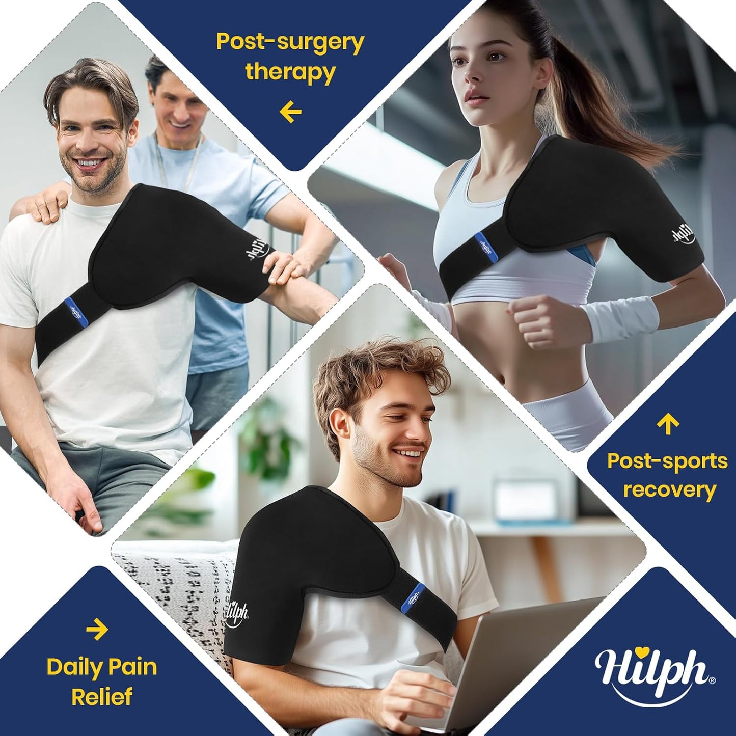 Hilph 3D Double-Layer Gel Shoulder Ice Pack Wrap for Rotator Cuff & Surgery Recovery, Reusable Cold Therapy Shuolder Ice Sleeve with Adjustable Strap, Easy to Wear, Flexible Fit for Men & Women, Large