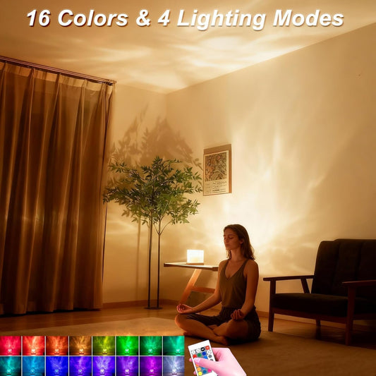 Ocean Wave Projector Light, 16-Color Changing Luminorthe Cube Lamp with 3D Rotating Dynamic Water Ripple Light, Northern Lights Projector Romantic Ambient Lighting for Bedroom Classroom