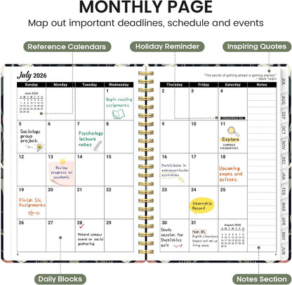 Planner 2026-2027, Academic Monthly and Weekly Calendar Planner for Women, July 2026 - June 2027, Hardcover Pretty Agenda Planner Book with Tabs, Spiral Daily Organizer for School Office Home Supplies, 6.3" x 8.5" - Blue Floral