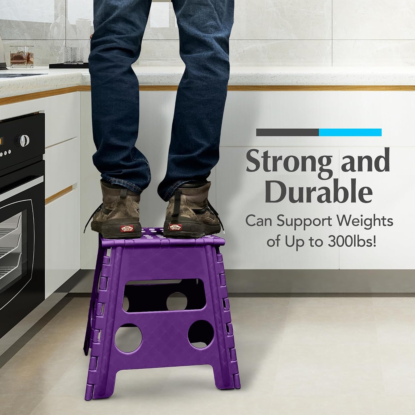 Handy Laundry Folding Step Stool - Sturdy Enough Collapsible Stool to Support Adults - Opens Easy with One Flip - Great for Kitchen, Bathroom or Bedroom (Black - 9 Inch)