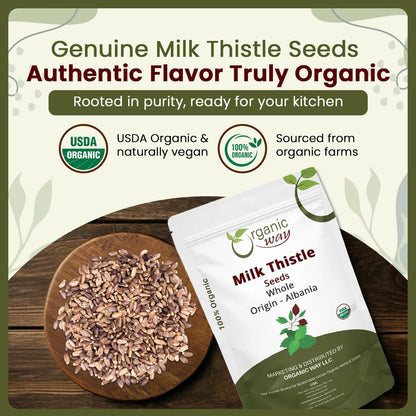 Organic Way Whole Milk Thistle Seeds (Silybum marianum) - Herbal Tea | European Wild-Harvest, Organic & Kosher Certified, Vegan, Non GMO & Gluten Free, USDA Certified, Origin - Albania (16 Oz)