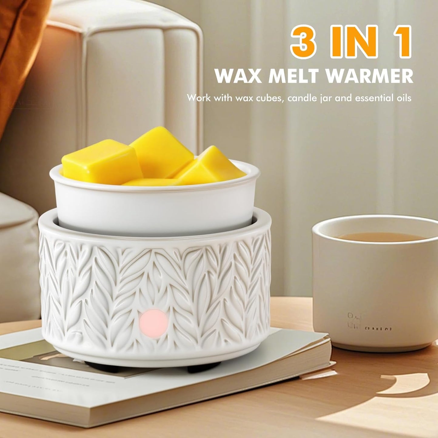 EQUSUPRO Wax Melt Warmer for Scented Wax Melts 3-in-1 Electric Ceramic Candle Wax Warmer Burner Fragrance Wax Melter for Home Office Bedroom Gift & Decor (Leaf)
