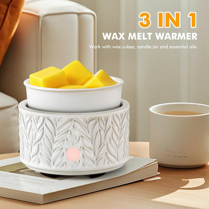 EQUSUPRO Wax Melt Warmer for Scented Wax Melts 3-in-1 Electric Ceramic Candle Wax Warmer Burner Fragrance Wax Melter for Home Office Bedroom Gift & Decor (Leaf)