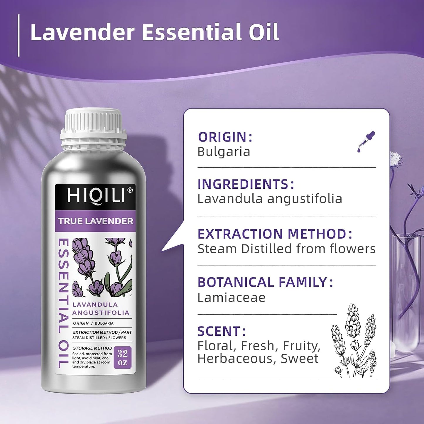 HIQILI Lavender Essential Oil for Diffuser, Aromatherapy & Air Freshening