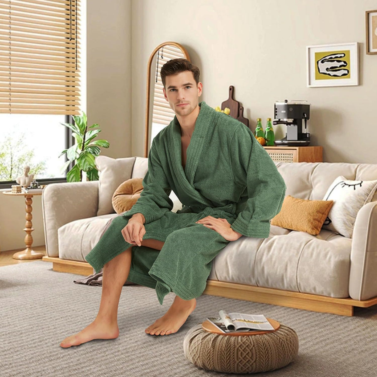 Ramesses Bathrobe Mens,Premium Thick Terry Cloth Bathrobe,Towel Bath robe Long–Staple Combed Men's Cotton Robe