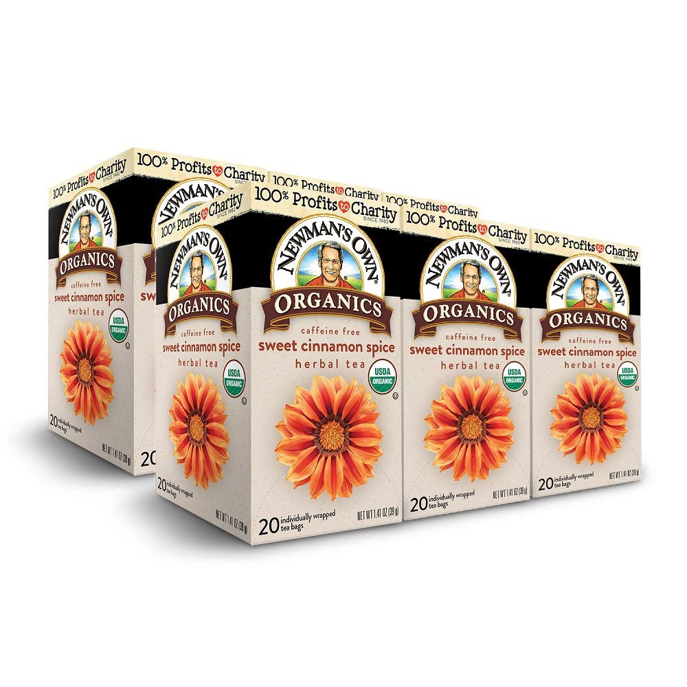 Newman's Own Organics Sweet Cinnamon Spice Herbal Tea, USDA Certified Organic and Kosher, Invigorating & Aromatic Herbal Tea Blend, Organic Ingredients, 20 Individually Wrapped Tea Bags (Pack of 6)