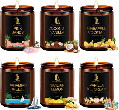 Scented Candles Set, 4 Pack Soy Candles for Home Scented, Candle Gifts for Women Men, 28oz 200 Hours Burn, Scents of Pineapple Cocktail/Coconut Vanilla/Pink Sands/Bahamian Breeze