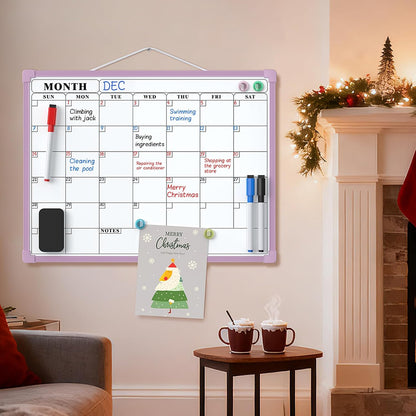 MaxGear Monthly Calendar Dry Erase Board for Wall, 16"x12", White Frame | Double-Sided, Hanging Small White Board, Portable Whiteboard for Planning, Drawing, Memo, to Do List, Home, Kitchen, Office