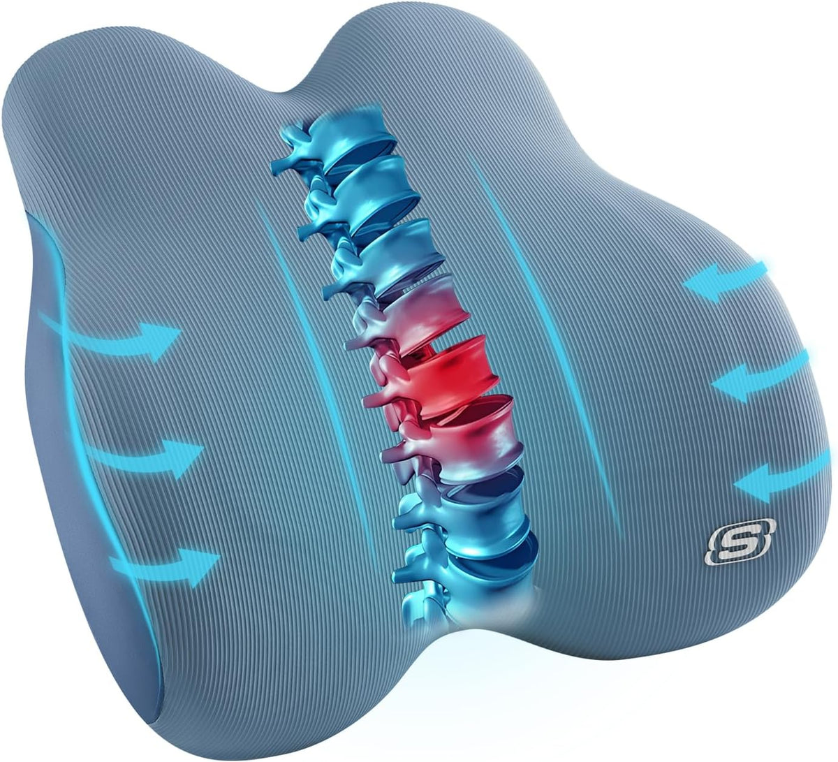 Skechers Memory Foam Lumbar Pillow,Lumbar Support Pillow for Office, Chair Lower Back Pain Relief Lumbar Pillow, Ergonomic Design Back Support Pillow for Office Chair, Car, Home, Travel,Black