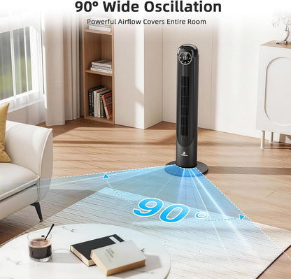 Antarctic Star T36 Tower Fan-36 Inch, Bladeless Oscillating Fan with Remote, 6 Speeds & 4 Modes, LED Display, 9H Timer, Quiet Floor Standing Fan for Bedroom Living Room Office, Pink