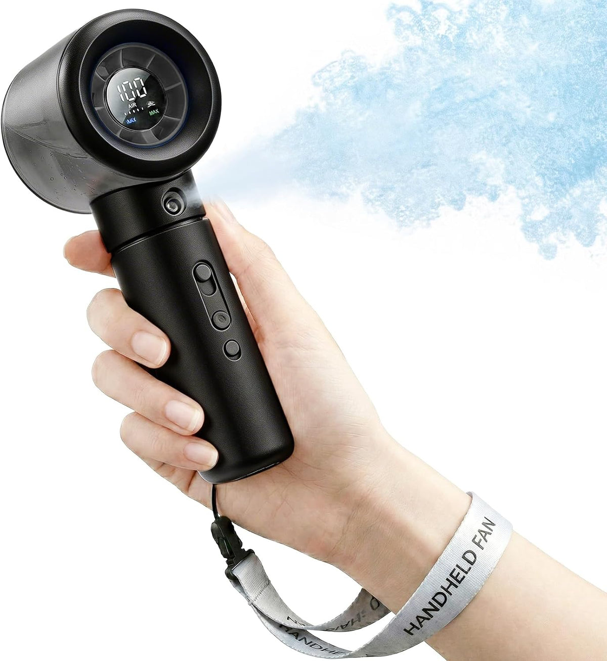Handheld Turbo Misting Fan with LED Display & Safety Lock