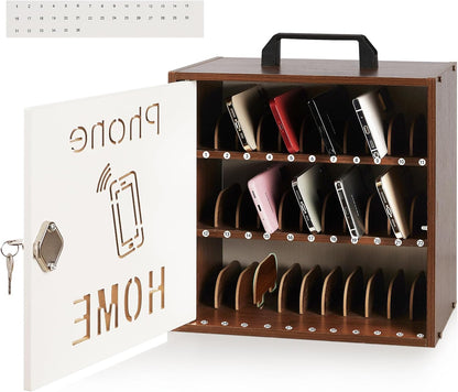 Wooden Phone Lock Box,Adjustable 33 Slots Cell Phone Holder Classroom