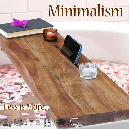 1.2IN Thickened Board Acacia Wood Bathtub Tray Caddy for Freestanding Tub