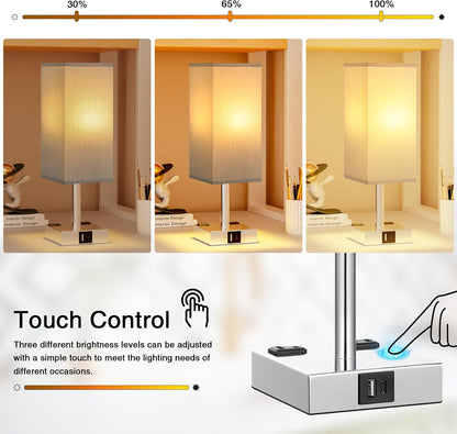 Touch Bedside Table Lamp for Bedroom - Dimmable, USB C+A, 2 AC Outlets