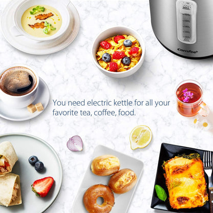 COMFEE' Stainless Steel Electric Kettle, Temperature Control with 6 Presets, 1-Hr Keep Warm, Kettle Water Boiler 1.7 Litres, 1500W with Viewing Window, Auto-Off and Boil-Dry Protection