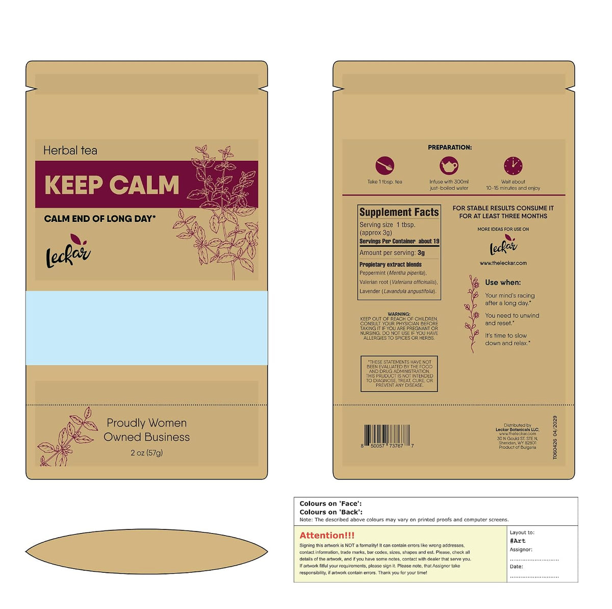 Keep Calm Valerian Root, Lavender, Peppermint Herbal Tea Loose Leaf Relaxing Wellness Blend Caffeine-Free | Daily stress support & Enhanced sleep quality Helps you ease into sleep naturally