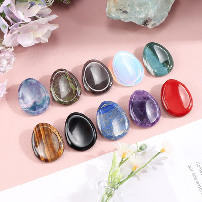 Artistone Moss Agate Crystal Chakra Thumb Worry Stone Teardrop Reiki Healing Stone Pocket Palm Stones for Anxiety Stress Relief Meditation Therapy Geometry Home Decor